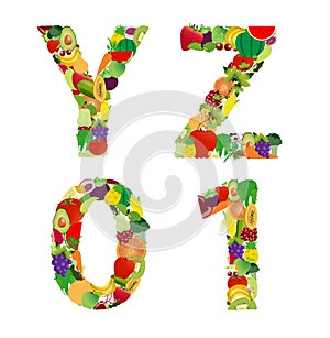 Vector illustration fruit and vegetable alphabet letter