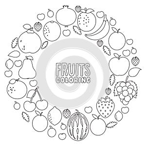 Vector Illustration Of Fruits Coloring Page