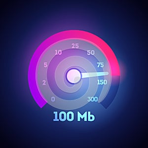 Vector Illustration Fuel Internet Speedometer. 100 mb Speed Icon. Megabit Download Flatrate.