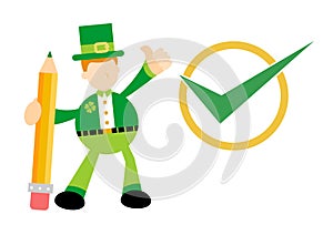 Vector illustration fun holiday leprechaun and green checklist flat design cartoon style