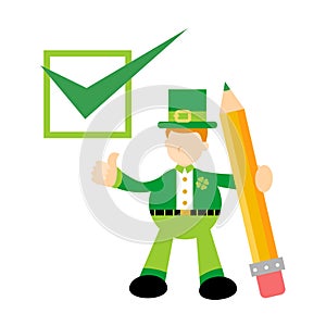 Vector illustration fun holiday leprechaun and green checklist flat design cartoon style