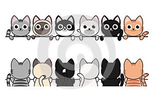 Vector illustration of funny cartoon dog cats, Different front border set, poses and emotions