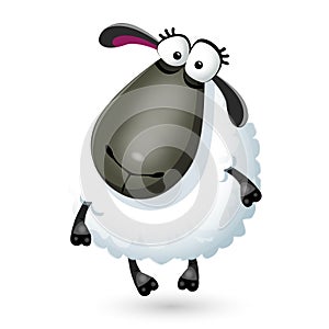 Vector illustration of funny cartoon sheep character on white