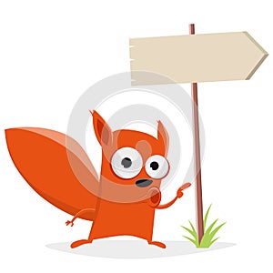 Vector illustration of a funny cartoon squirrel with signpost