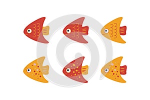 Vector illustration of funny red-orange fish swimming merrily.