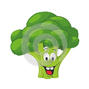 Vector illustration of a funny and smiling broccoli in cartoon style