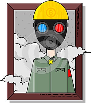 Vector illustration of funny soldier mascot with gas mask