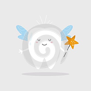 Vector illustration of a funny tooth fairy with wings