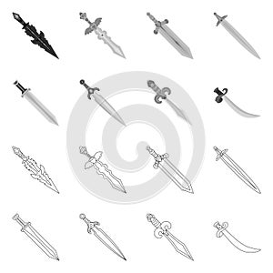 Vector illustration of game and armor icon. Set of game and blade stock vector illustration.