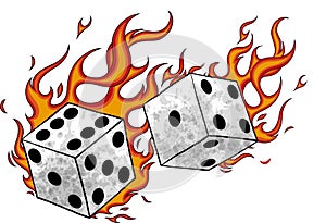 Vector illustration game Dices in fire and flames