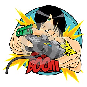 Vector illustration of Gamer Guy Playing an Action Game