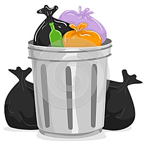 Vector Illustration of Garbage Can full of Garbage Bags