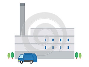 Vector illustration of garbage truck and garbage incinerator