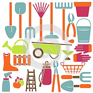 Vector illustration of gardening icons in flat style.