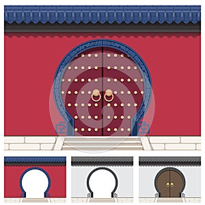 Vector illustration of a gate on the wall with ancient Chinese traditional style