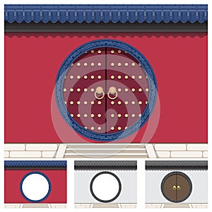 Vector illustration of a gate on the wall with ancient Chinese traditional style