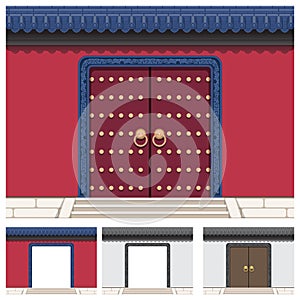 Vector illustration of a gate on the wall with ancient Chinese traditional style