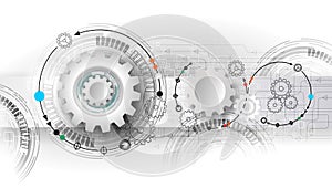 Vector illustration gear wheel, hexagons and circuit board, Hi-tech digital technology and engineering.