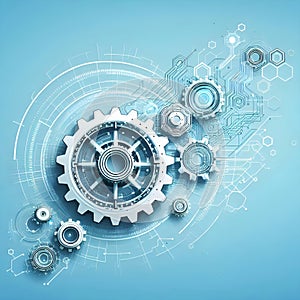Vector illustration gear wheel, hexagons and circuit board, Hi-tech digital technology and engineering