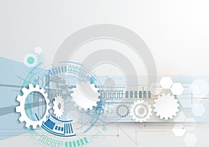 Vector illustration gear wheel, hexagons and circuit board