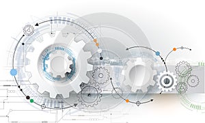 Vector illustration gear wheel, hexagons and circuit board, Hi-tech digital technology and engineering