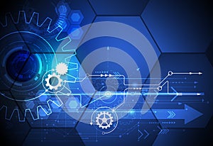 Vector illustration gear wheel, hexagons and circuit board, Hi-tech digital technology and engineering