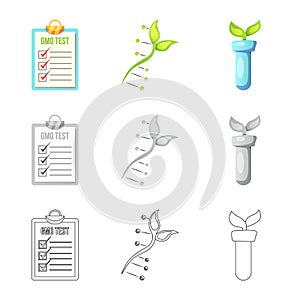 Vector illustration of genetic and plant icon. Collection of genetic and biotechnology stock symbol for web.