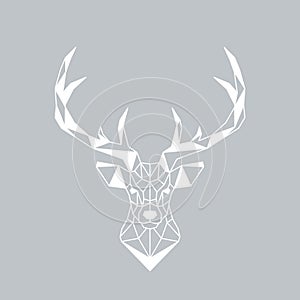 Vector illustration of geometric deer on gray background.