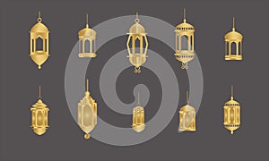 Vector Illustration Geometric Set Luxury Gold Lantern Islami photo