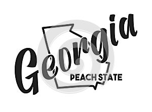 Vector illustration of Georgia. Nickname Peach State. United States of America outline silhouette. Hand-drawn map of US territory