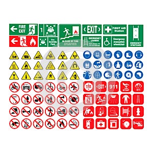 Vector illustration set of hazard warning signs , set of icons isolated on white background. Threat, a collection of photo