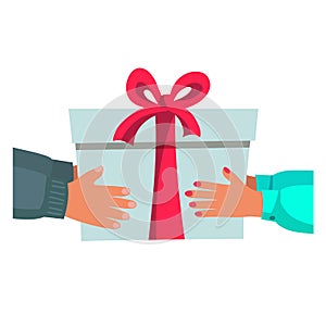 vector illustration gift box from hand to hand