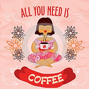 Vector illustration of girl with a cup of coffee