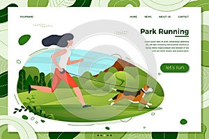 Vector illustration - girl and dog running in park