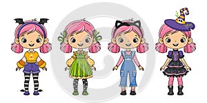 Vector illustration of girl doll with clothes