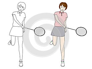 Vector illustration, Girl playing badminton