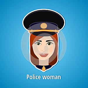 Vector illustration of a girl police. Woman police. The girl's face. Icon. Flat icon. Minimalism. The stylized girl. Occupation.