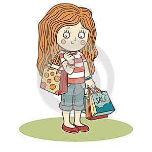 Vector illustration: girl and shopping bags