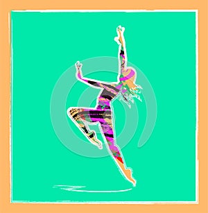 Vector illustration of girl silhouette on cyan background