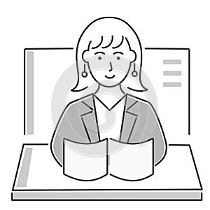 Vector illustration of a girl studying online at a computer.