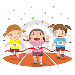 Vector illustration of girls on a race track on a white background