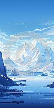Vector Illustration Of Glacial Landscape With Blue Sky