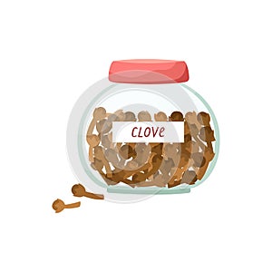 Vector illustration of a glass jar with an unpolished cloves. Spices