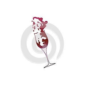 Vector illustration of a glass with splashing wine. Sketch of glasses in gradient
