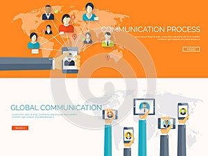 Vector illustration. Global communication. Social network,chatting. Emailing, sms. Web calls. Internet.