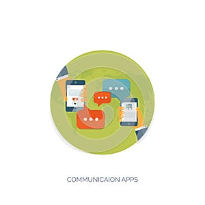 Vector illustration. Global communication. Social network,chatting. Emailing, sms. Web calls. Internet.