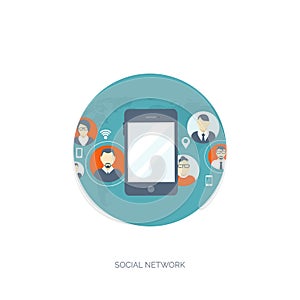 Vector illustration. Global communication. Social network,chatting. Emailing, sms. Web calls. Internet.