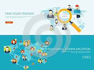 Vector illustration. Global communication. Social network,chatting. Emailing, sms. Web calls. Internet.