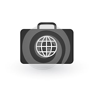 Vector illustration of global travel concept with retro suitcase and globe.