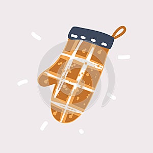 Vector illustration of glove and oven mitt hang on. Kitchen utensils concept. Heat protective home textiles. Oven